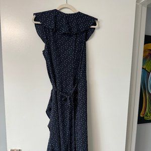 Max Studio Navy Blue Polka Dot Wrap Dress